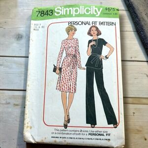 Vintage Simplicity 7843 Sewing Pattern 1976 Dress Top Pants Size 16 18 Retro DIY